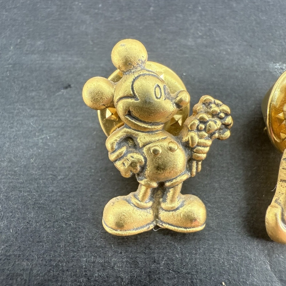 Mickey & Minnie Mouse Disney Gold Pin 1" Pin Pair - Picture 2 of 5